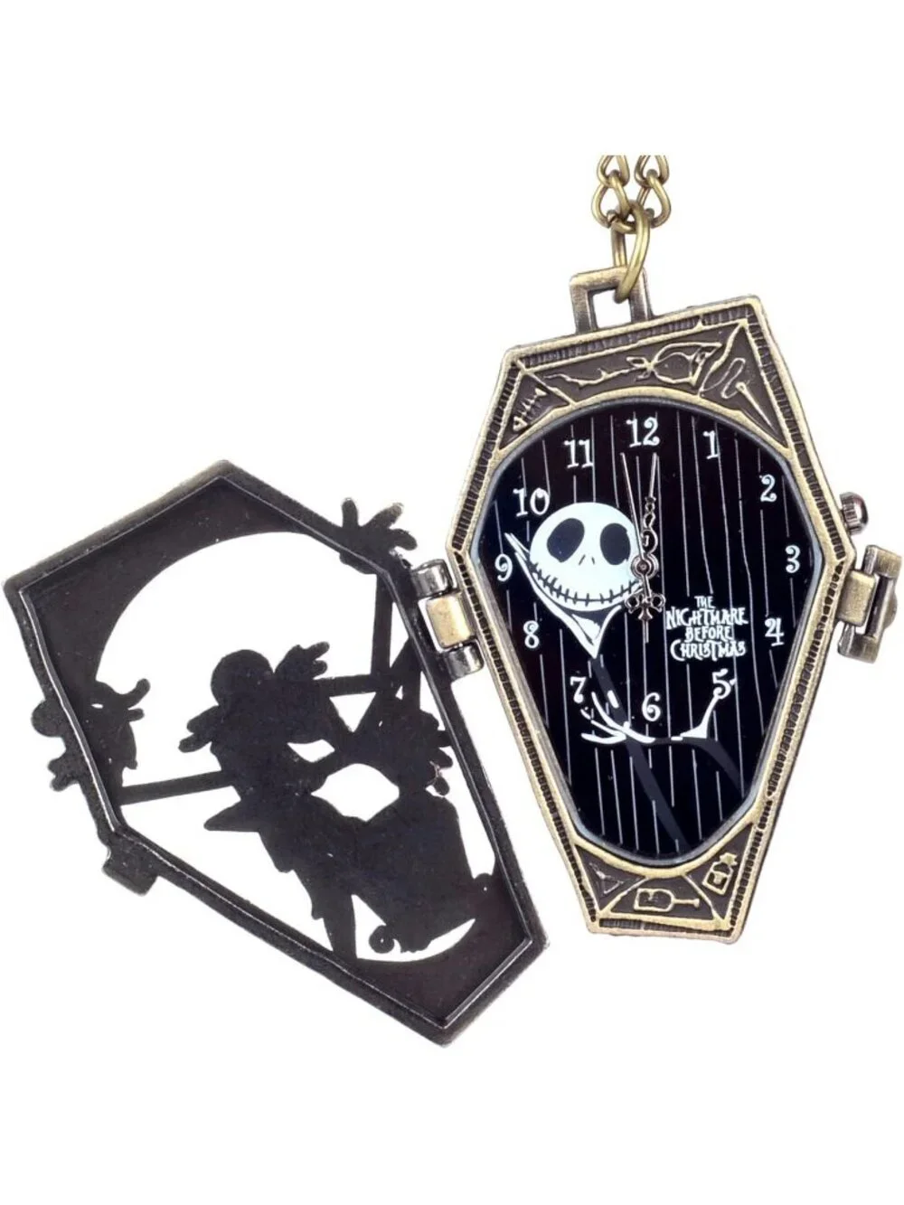 Men's Black Analog Quartz Bronze Necklace Chain Christmas Halloween Pocket Watch